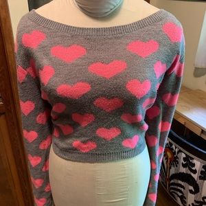 Pink and Grey Cute Heart Sweater